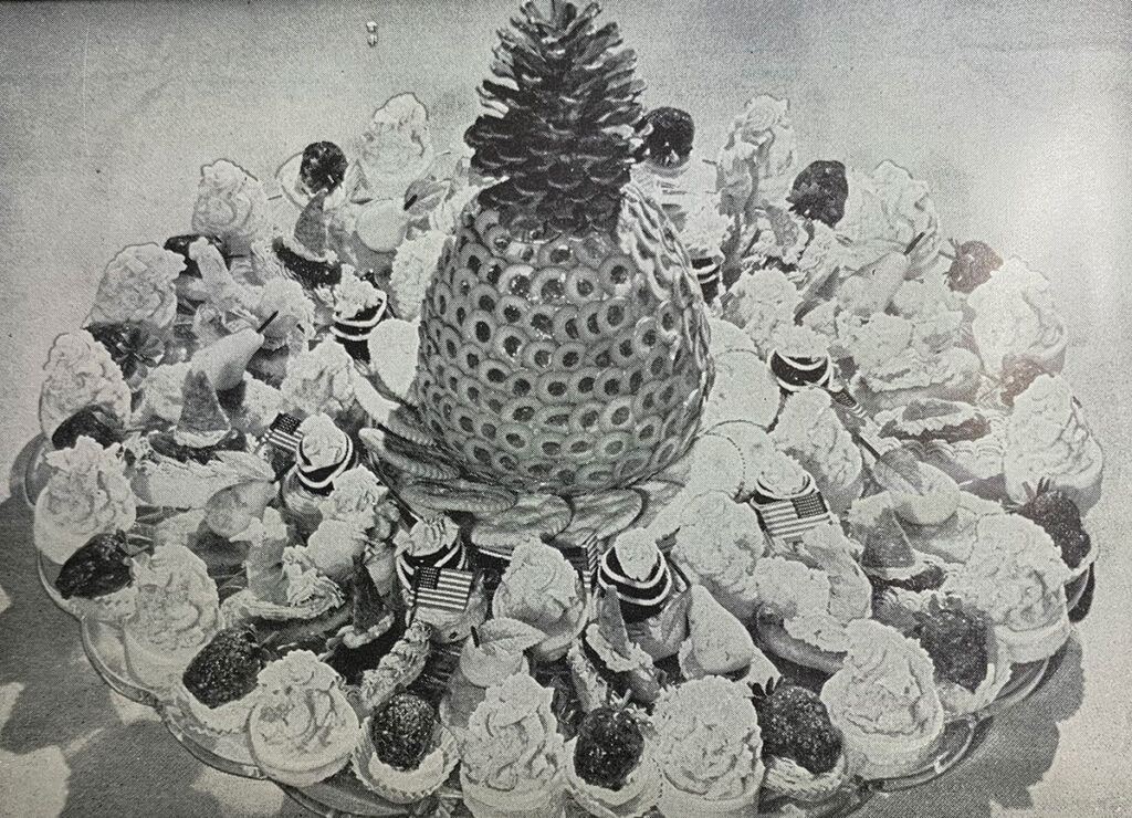 Pineapple Centerpiece on Appetizer Tray from Pope School Cookbook